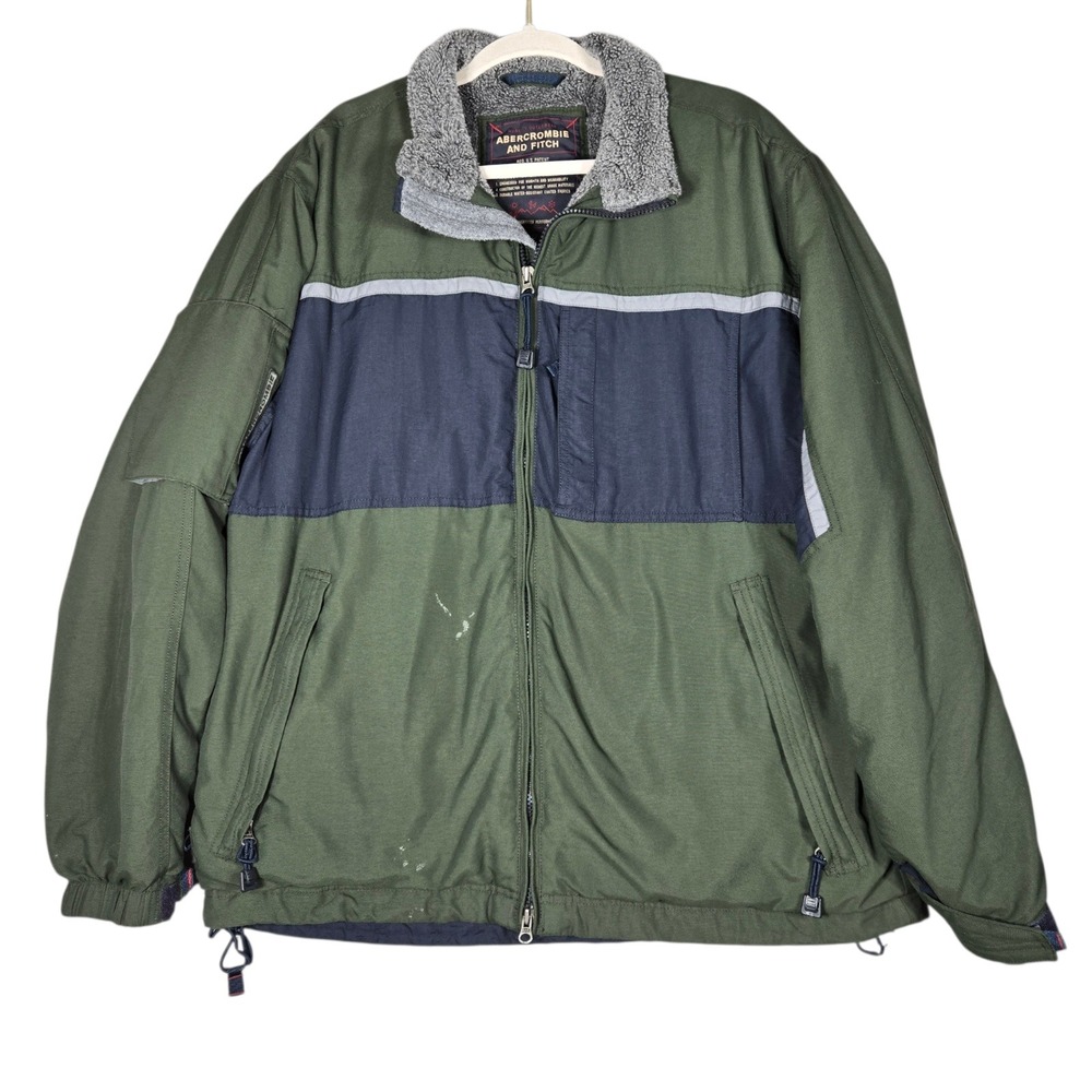 Vtg Abercrombie Fitch Fleece Lined Jacket Mens Medium Green Navy Blue 90s Coat